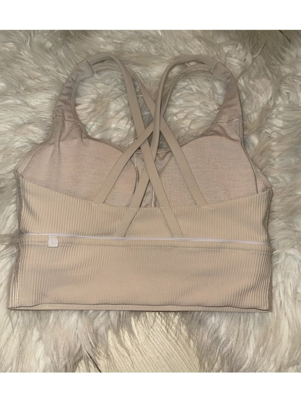 Lululemon Energy Longline Ribbed Sports Bra Strappy Back WF Womens 4 Light Beige - Picture 4 of 6
